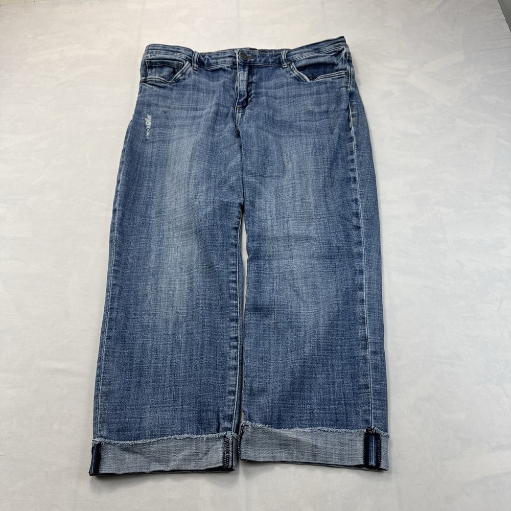 KUT From The Kloth Women's Size 14 Blue Denim Cropped Jeans Cuffed Distressed